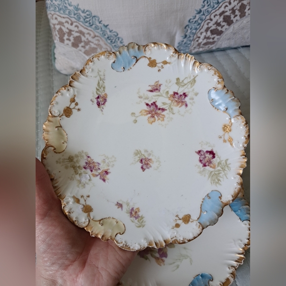 Antique 1880s Limoges French Porcelain Dessert Set of 4 Plates in Floral Motif - Picture 9 of 10